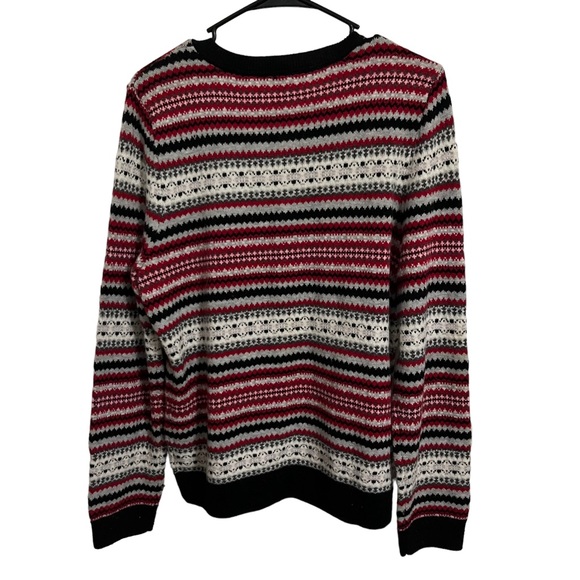 Talbots Fair Isle Lambswool Blend Button Front Cardigan Red Black Size L Petite - Picture 2 of 7